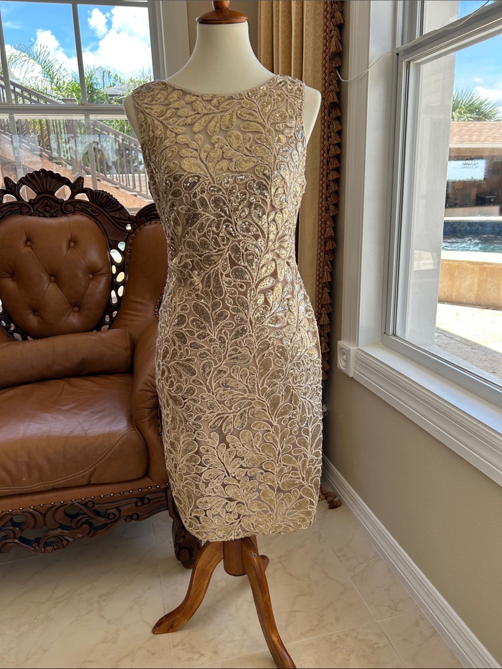 Calvin Klein Gold-Embellished Midi Sheath Dress